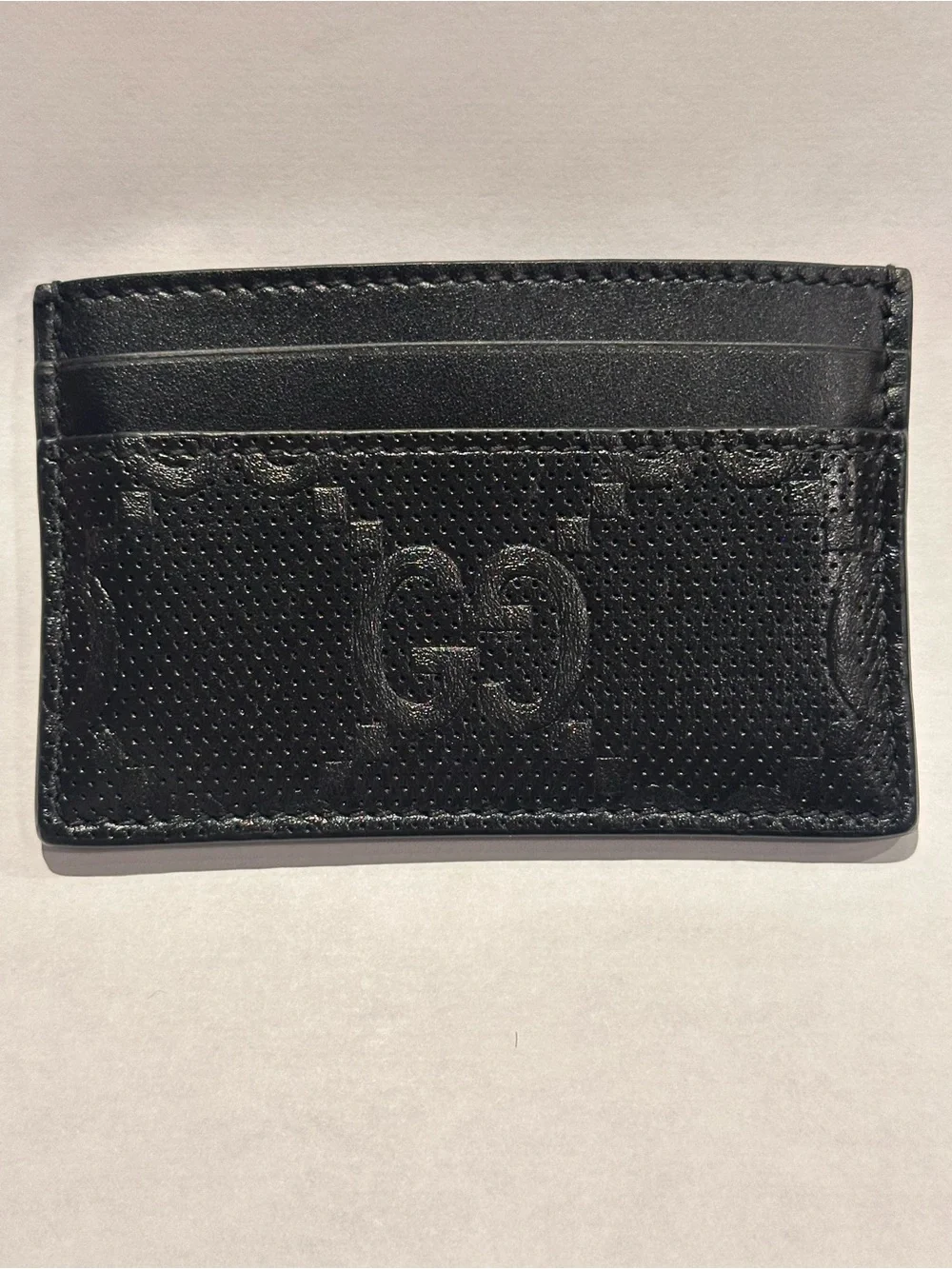 Gucci Black Perforated Leather Card Holder with Embossed GG